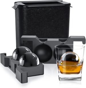Crystal Clear Ice Ball Maker - 2 Cavity Silicone Molds - Clear Ice Ball Sphere and Whiskey Tray Maker for Whiskey (Round)